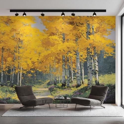 Generisch Tapete Birkenwald, Fototapete Aquarell Birke, Vliestapete für Schlafzimmer Wohnzimmer, Wand Deko Tapeten, Wandverkleidung 350x256 cm D&O113