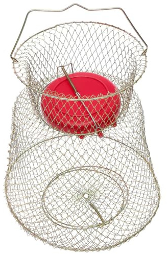 Alasum Cestino da Pesca Pieghevole in Filo D’Acciaio Zincato Galleggiante Cestino in Rete di Metallo Diametro 38 CM per Pesci e Granchi Accessorio per Attività di Pesca All’Aperto