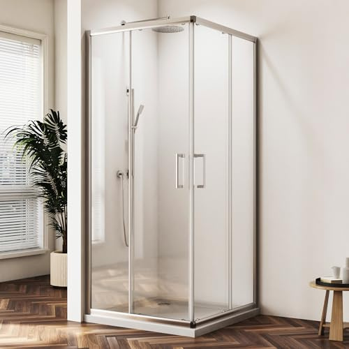 Hopibath Duschkabine Schiebetür Eckeinstieg Duschkabine mit Schiebetüren 6mm ESG Glas Duschschiebetür Duschabtrennung Eckeinstieg Duschwand 75x90x185cm