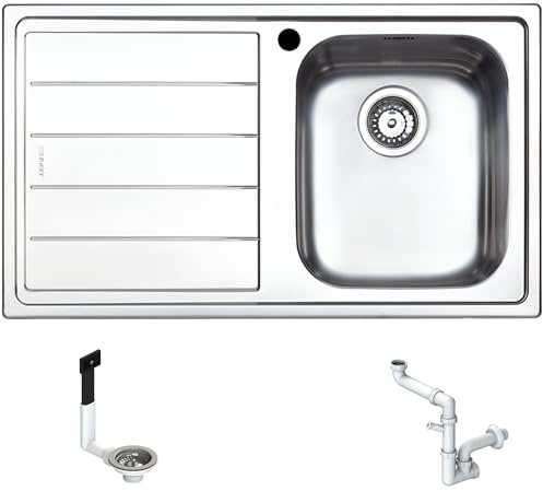 FHULLER serie TEKNO TK861LVS Lavello Incasso Cucine semifilo - 1 Vasca Destra 34x40 + Gocciolatoio Sinistro 47x40 cm. 86X50 - Inox Spazzolato Vasche Profondità cm. 22,5 Per Base Cucina da 80