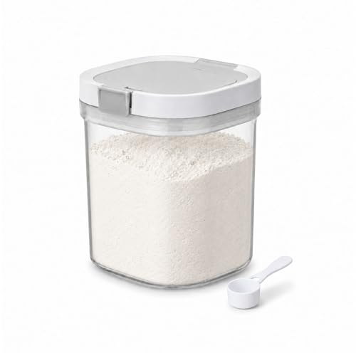 Raoletin 1300ml Clear Protein Powder Storage Container with Spoon, Airtight Formula Powder Pots for Powders, Stackable One-Press Lid Air Tight Food Storage Container for Kitchen, Gym and Travel