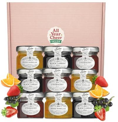 All Year Cheer Mini Jam Gift Set – Assorted Luxury Fruit Preserves with Strawberry Blackcurrant Orange Marmalade and Mixed Fruit Flavours, Letterbox Friendly Food Hamper for All Occasions UK