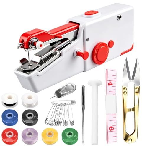 Machine à Coudre Mini Electrique Portable avec Accessoires pour Débutants | Double Alimentation - Piles/USB pour Adaptée Réparation Rapide, Vêtements, Bricolage Maison, DIY, Voyage(Rouge)