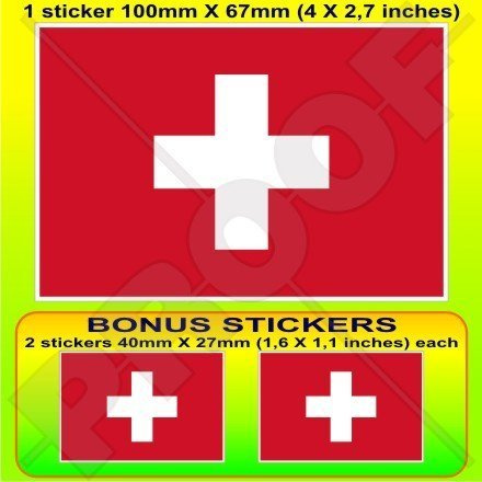 SCHWEIZ Schweizerische Flagge, Fahne Suisse 100mm Auto & Motorrad Aufkleber, Vinyl Sticker x1+2 BONUS
