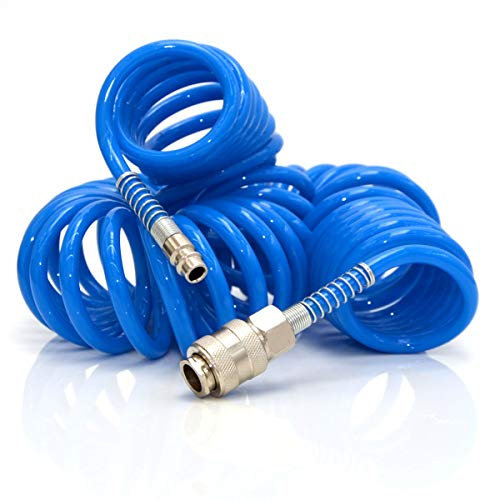 eyepower PU Tubo a Spirale per Aria Compressa 7.5m 1/4 10 Bar Raccordo flessibile