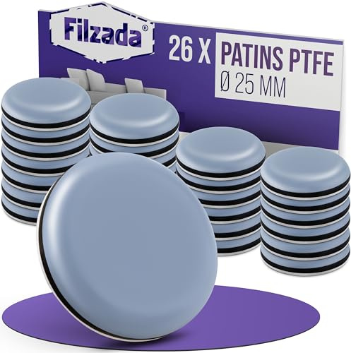Filzada® 26x Teflonglidare Självhäftande Ø 25 mm Rund - Möbelglidare PTFE