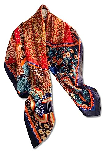 LumiSyne Foulards En Soie Femme Grand Foulard Carré Imprimé Arbre Fleurs Motif Animal Style Rétro Foulard De Tête En Satin Châle De Protection Solaire Écharpe Fichu Décoratif Bandanas Foulard Cheveux