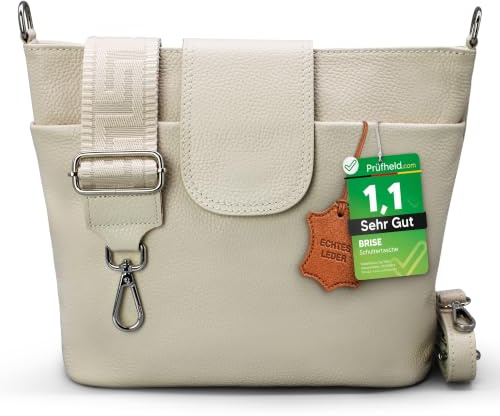 Brise Art ELLIE Damen Umhängetasche Echtleder Handgefertigt Crossbody Bag | [Test SEHR GUT, Note 1.1], Echtes Leder, Schultertasche mit Ledergurt & wahlweise gemustertem Riemen, 6 Fächer, Made in Italy