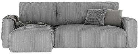 GREKPOL Ecksofa Jobo Stoff Couch Sofa mit Schlaffunktion und Bettkasten Schlafsofa Polsterecke Couchgarnitur Ecke Bettcouch Wellenfeder - Universal (Poso 110 Hellgrau)