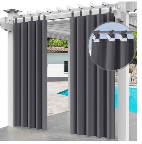 Mewkew Outdoor Vorhang Wetterfest und Sonnenschutz Wasserdicht Outdoor Gardinen mit Klettverschluss B172×H182 cm Geeignet für Terrasse Fenster Pavillons Balkone Vorhang,1 Stück