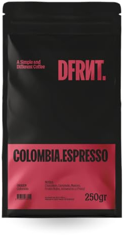 DFRNT. Colombia Espresso 250 g – Caffè di specialità in grani (88 Punti SCA) – 100% Arabica – Note di cioccolato e caramello – Ideale per espresso – Tostatura recente in Spagna