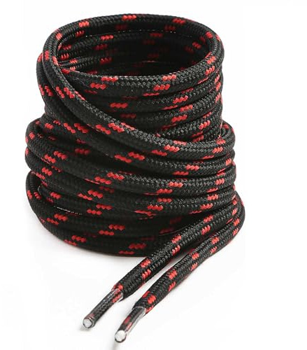 VSUDO 140 cm Round Black Boot Laces, Heavy Duty Shoelaces for Work Boots, Strong Hiking Replacement Shoe Laces for Outdoor Footwear (1 Pair-Black with Red Dot-140cm)