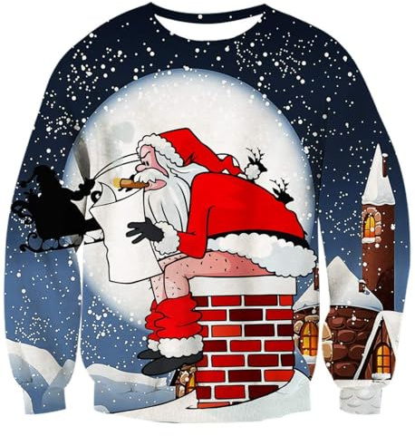 Belovecol Herr ful tröja för dam Jul Rolig 3D-tryckt jultomte Långärmad fula sweatshirts Pullover för jul M