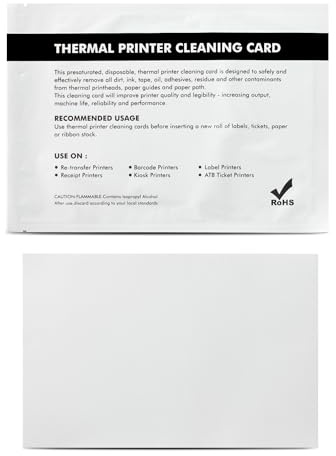 UBICON Cleaning Cards for Thermal Printers (25 Cards) - Presaturated with Quick Drying Solution to Clean 4in Receipt Paper Thermal Printers (10)