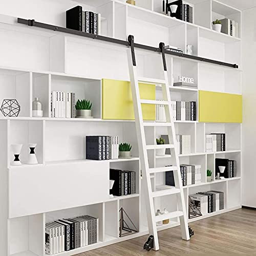 CuNtoHHH Schwarze 5-13 Fuß Lange Schiebeleiter-Bibliothek, komplettes Hardware-Rollschienenset (ohne Leiter) mit Bodenrollen, Flache Rohr-Mobilleiterschiene für Zuhause/drinnen/auf dem Dachboden (Grö