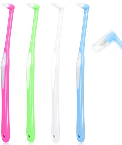 Sularpek Interspace - Spazzolino da denti morbido, compatto, sottile, con coperchio, per la pulizia delle gengive sensibili, 4 pezzi