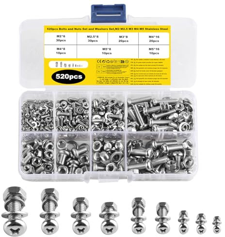 Stainless Steel Cross Pan Head Screws Bolts Nuts Washers Set, Assorted M2-M5 Nuts and Bolts