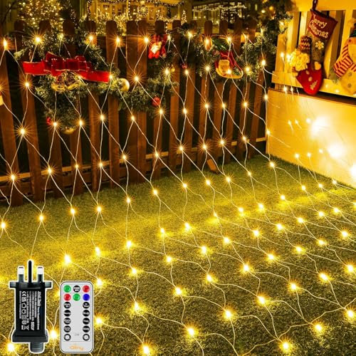 Lichterkette, Netz, LED, 8 Modi, Energie, wasserdicht, mit Fernbedienung, Timer, dimmbar, für Schlafzimmer, Weihnachten, Hochzeit, Abend, Haus, Garten (warmweiß, 3 x 2 m)
