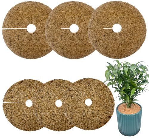 Kokos-Mulchscheibe, 6 Stück Kokosscheibe,15 cm/20 cm Kokosmatte Kübelabdeckung, Winterschutz Pflanzenschutzmatte Rund für Pflanzen, Bäume Frostschutz Kälteschutz