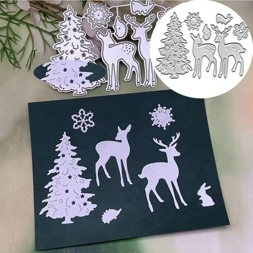 Christmas Tree Deers Dies Metal Die Cuts, Christmas Tree Deers Cutting Dies Cut Stencils for DIY Scrapbooking Cards Photo Album Decorative Embossing Paper Dies for Scrapbooking Card Making