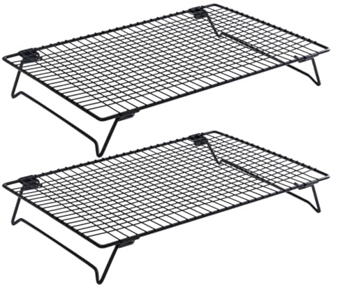 Griglia per cottura torte, griglia da forno in filo nero, set di 2 griglie per torte in acciaio al carbonio spesso, 34 x 23 x 5,6 cm, per cuocere biscotti, biscotti e altri dolci, materiale in acciaio