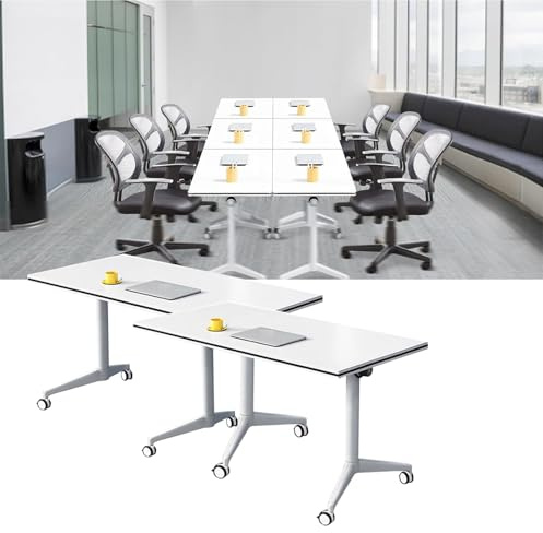 Folding Conference Table Foldable Conference Table, Modern Mobile Meeting Table with Silent Wheels for Office Reception Classroom Training,2,120x60x75cm