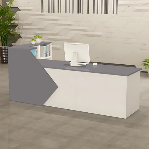 ZRBDDEF Empfangstresen 80–807cm, Moderner Empfangstisch mit Regalen, Ladentheke für Geschäft, Büro, Friseursalon und Café