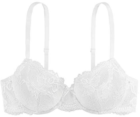 Dorina Spitze Lace BH, 3/4-Schale Demi Damen Comfort leicht gepolsterter Bügel-BH, Lianne D17163A, Weiß,95C