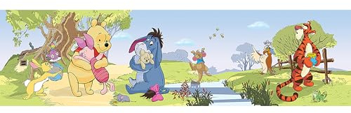 AG Design Selbstklebende Bordüre Disney Winnie Puuh, WBD 8070 | Wasserfest Kinderzimmer Wand Dekoration | Wandbordüre für Mädchen und Junge | Folie, Mehrfarbig | Breite 500 cm x Höhe 13.8 cm
