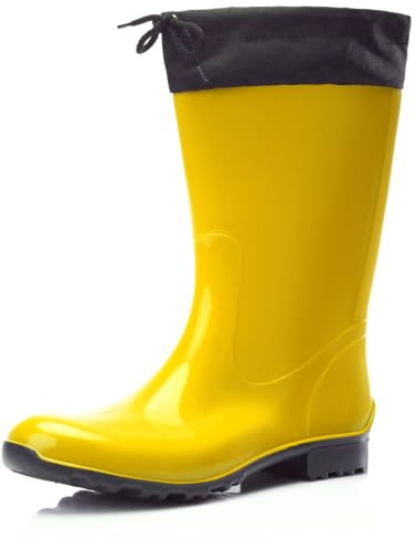 Ladeheid Gummistiefel Damen mit Stulpe Wasserdicht Regenstiefel für Jede Jahreszeit LA-968(Gelb/Schwarz, 36 EU)