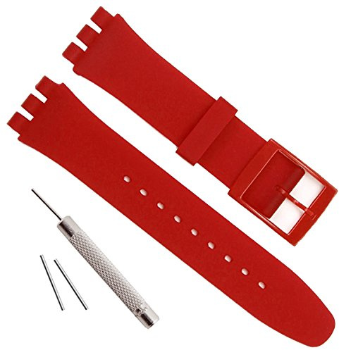 Bracelet de montre étanche en caoutchouc de silicone de remplacement pour Swatch (17mm 19mm 20mm) (17mm, Red)
