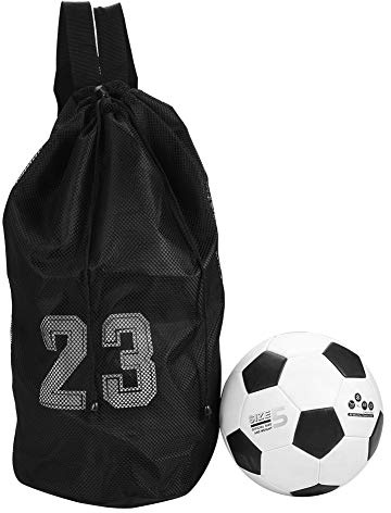 Balltasche, Basketball Fußball Sport Training Ausübung Mesh Rucksack Schulter Kordelzug (Schwarz)