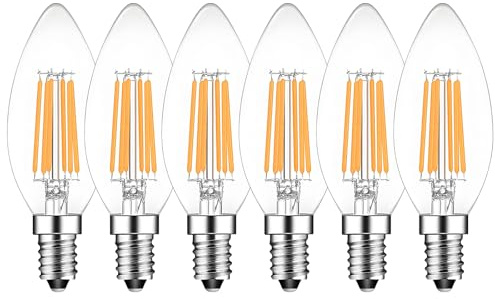 HUAMu 6W E14 Dimmbar Kerze LED Lampe, ersetzt 60W Glühlampe, C35 Filament Lampe Warmweiß 2700K, 600LM, Glas Klar, 360° Abstrahlwinkel, Kein Flackern, Kerzenlampe für Kronleuchter, 6er Pack