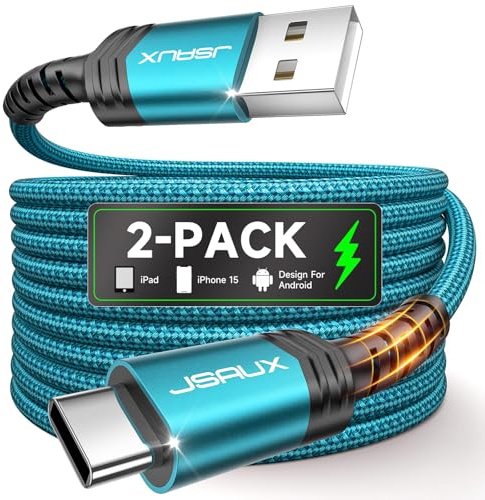 JSAUX USB C Kabel, 2 Stück 3.1A USB C Kabel, USB Typ C Ladekabel Schnellladekabel Kompatibel mit Samsung Galaxy S22 S21 S20 S10 S9 S8 Plus, Note 20 10 9 8, A3 A5, LG G5 G6 V20, Huawei P30 P20 | 3.1A Laden, 480Mbps Sync, Nylon Geflochten, 40.000+ Biegungen, Sicherheitschip, für Android Auto und iPhone CarPlay