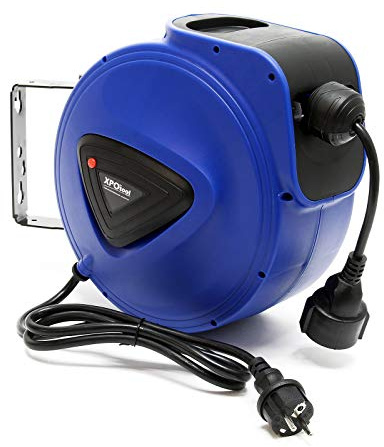 XPOtool Automatisk kabeltrumma 20 m med väggfäste 180° svängbar inkl. monteringsmaterial