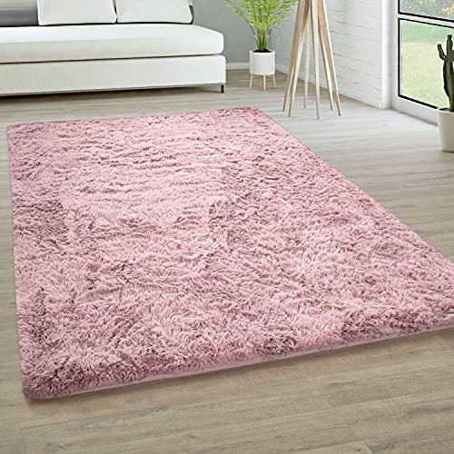 Paco Home Tappeto Salotto Pelo Lungo Soggiorno Pelliccia Finta Shaggy Morbido Monocolore, Dimensione:60x100 cm, Colore:Rosa-Antico