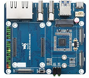Waveshare Dual Gigabit Ethernet 5G/4G Base Board Designed for Raspberry Pi Compute Module 4 Compatible With Communication Modules With M.2 B KEY Interface