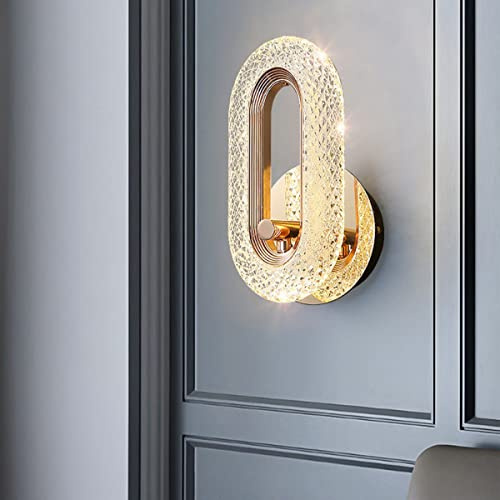 LOGT 8W LED Wandlampe Innen Dimmbar, Modern Kristall Wandleuchte Gold Ovaler Ring Wandbeleuchtung Crystal Schlafzimmer Nachttischlampe Wohnzimmer Beleuchtung Deko Licht fur Esszimmer Treppe Hotel