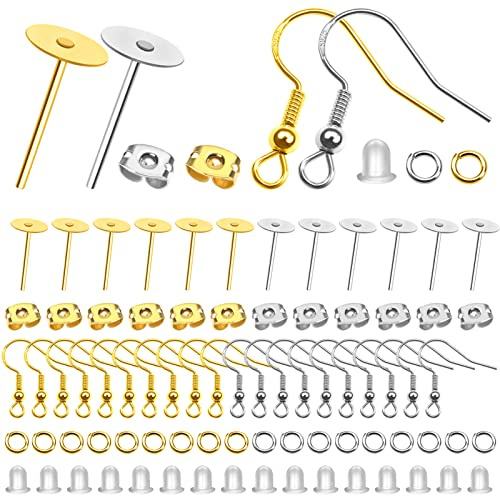 TOAOB 500 pezzi Ganci per Orecchini Placcato Argento 925 Monachelle Piatto Orecchino e Ferma Orecchini Anellini per Creazione Gioielli Fai da Te Argento e Oro Tono