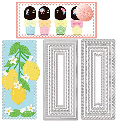 GLOBLELAND rechteckige Rahmen-Stanzformen zum Herstellen von Kartendekorationen aus Metall, Lesezeichen, Banner, Bordüren, Stanzformen, Schablonen für Scrapbooking, Fotoalbum