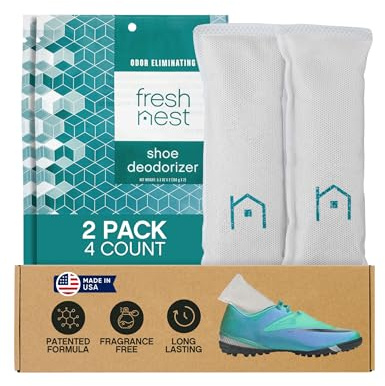 Fresh Nest Desodorante para zapatos con zeolitas, paquete de 2 – eliminador de olores, ambientador, absorbente de olores, tenis, bolsas de gimnasio, tacos de fútbol, armarios, área de mascotas