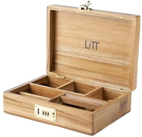 Litt Scatola portatile in legno di teak, con vassoio, accessorio per rollare con coperchio, accessori per rollare con discreta conservazione sicura, organizer da tavolo compatto realizzato a mano (con