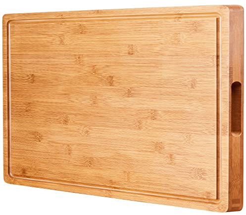 Extra Large Cutting Boards for Kitchen, XXL Reversible Large Bamboo Cutting Board, Carving Board Cheese Board with Deep Groove, Kitchen Chopping Board for Meat, Vegetables, Fruit, Turkey