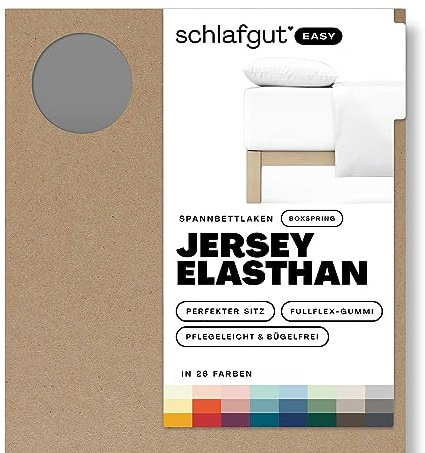 Schlafgut Easy Jersey Elasthan Boxspring Spannbettlaken 140x200 bis 160x220 Grey Mid, Spannbetttuch aus superweicher Baumwolle mit Elasthan | Bettlaken, Spannbetttuch 160x200, 160x220 cm, Grau, Boxspringbett, bis 40 cm Steg, Baumwolle Elasthan