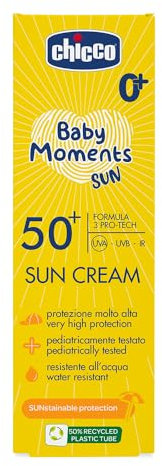 Chicco Crema Solare SPF 50 +, per Bambini, Resistente all'Acqua, Ottima Protezione Contro UVA, UVB e Infrarossi, 0 Mesi +, 75 ml