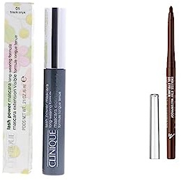 Clinique Lash Power Mascara Long- Wearing Formula & Manhattan Endless Stay Waterproof Gel Eyeliner – Brauner r mit herausdrehbarer Mine ohne Anspitzen – Farbe Rich Brown 001 – 1 x 2,6g