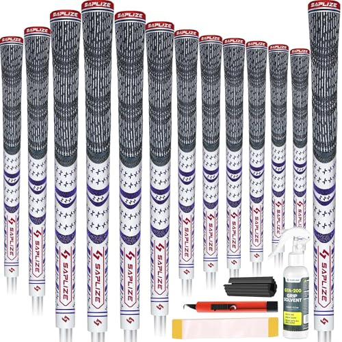 SAPLIZE Lot de 13 poignées de golf avec kit de regripping complet, taille standard/moyenne, cordon en caoutchouc, poignées de club de golf hybrides, 6 options de couleurs