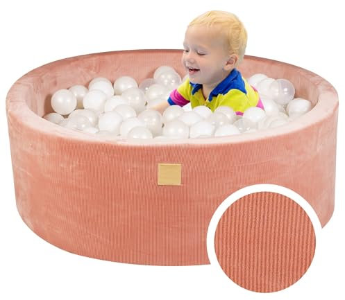 MEOWBABY Soft Play Bällebad für Kleinkinder und Babys – 90 x 30 cm Cord-Bällebad für den Innen-/Außenbereich mit 200 Bällen im Lieferumfang enthalten – Spielgeräte Aprikose: Weiß/Transparent