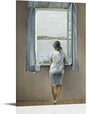 Kunstdruck auf Leinwand, Motiv: Frau am Fenster, von Salvador Dalí, Kunst, Dekoration, modernes Zuhause, Geschenkidee, 60 x 90 cm