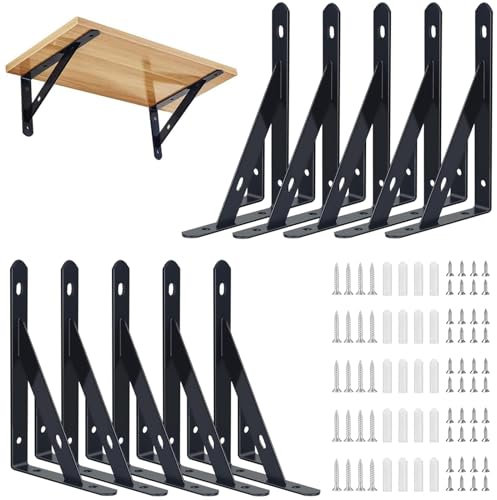 Diompirux 10 Piezas Estanteria Pared, 95x150mm Soportes para Estantes de Pared, Soportes Estantes Triangulares de 90 Grados Angular con Tornillos, para biblioteca, sala de estar, dormitorio